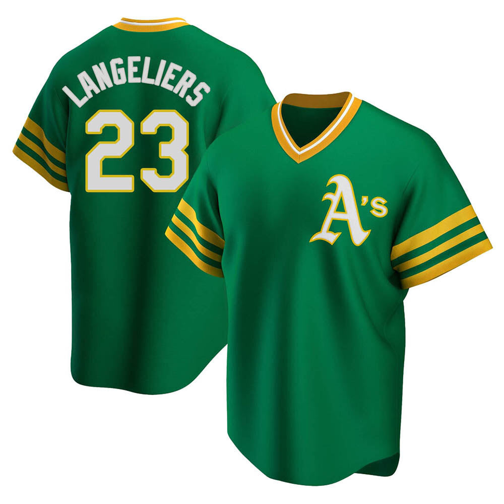 tocy Athletics #23 Shea Langeliers Player Green Replica Cooperstown Collection T shirt Stitched Jerseys
