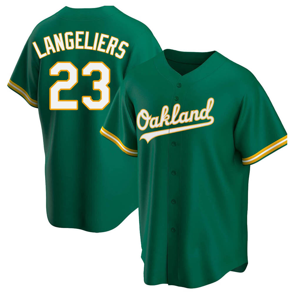 tocy Athletics #23 Shea Langeliers Player Green Replica Kelly Alternate Stitched Jerseys
