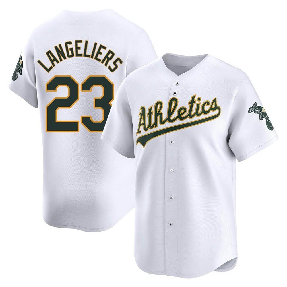 tocy Athletics #23 Shea Langeliers Player White Limited Home Stitched Jersey