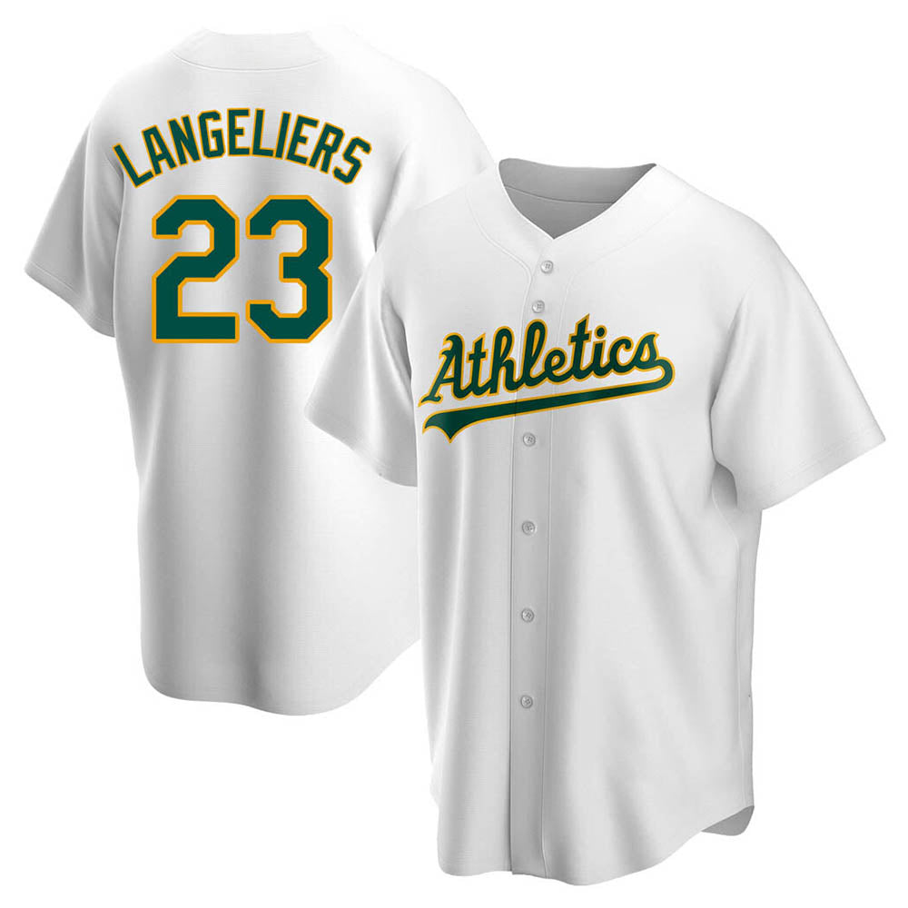 tocy Athletics #23 Shea Langeliers Player White Replica Home Stitched Jerseys