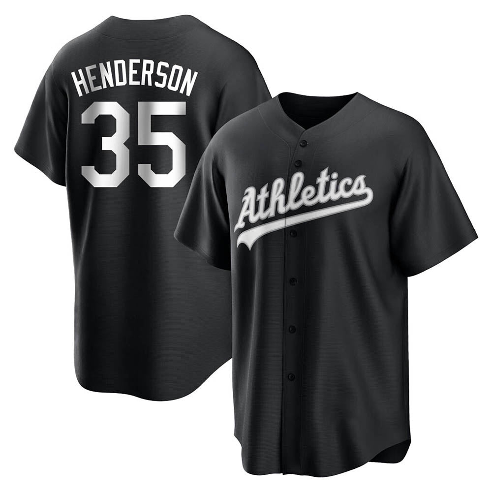 tocy Athletics #35 Rickey Henderson Player Black&White Replica Stitched Jersey