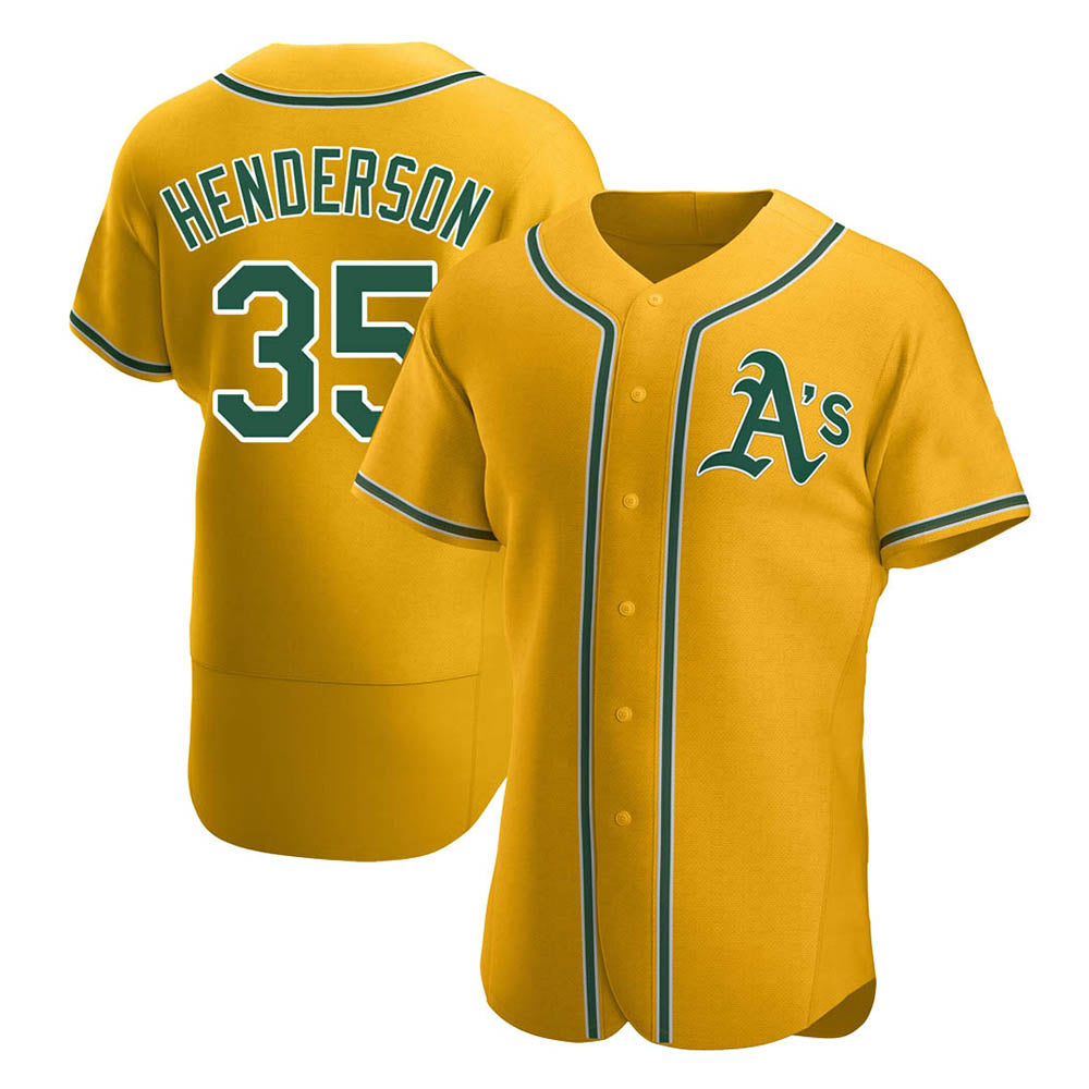 tocy Athletics #35 Rickey Henderson Player Gold Authentic Alternate Stitched Jersey