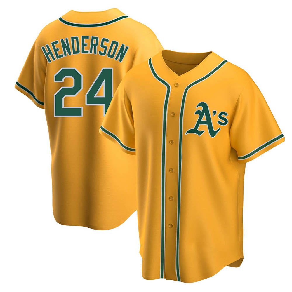 tocy Athletics #24 Rickey Henderson Player Gold Replica Alternate Stitched Jersey