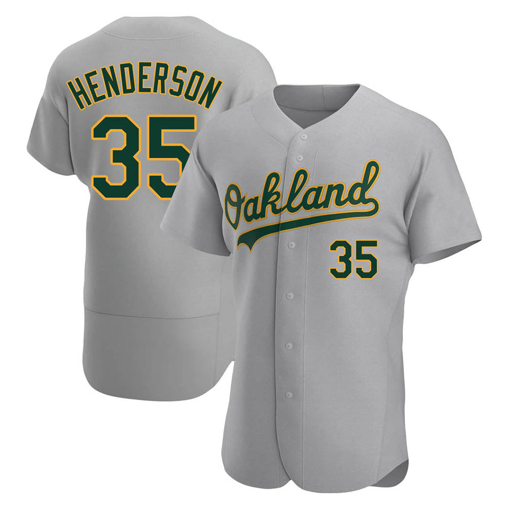tocy Athletics #35 Rickey Henderson Player Gray Authentic Road Stitched Jersey