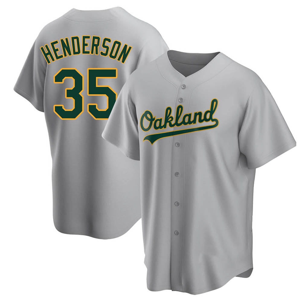 tocy Athletics #35 Rickey Henderson Player Gray Replica Road Stitched Jersey