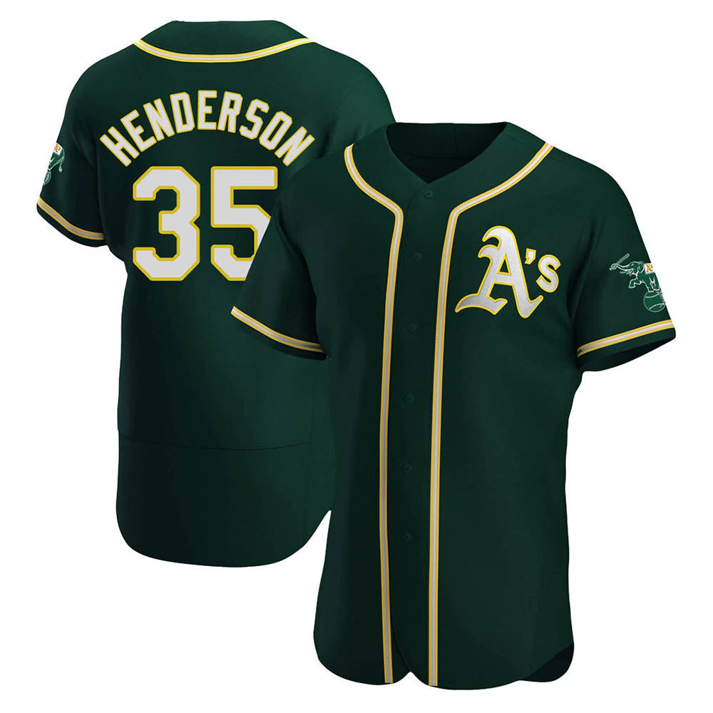 tocy Athletics #35 Rickey Henderson Player Green Authentic Alternate Stitched Jersey