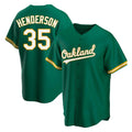 tocy Athletics #35 Rickey Henderson Player Green Replica Kelly Alternate Stitched Jersey