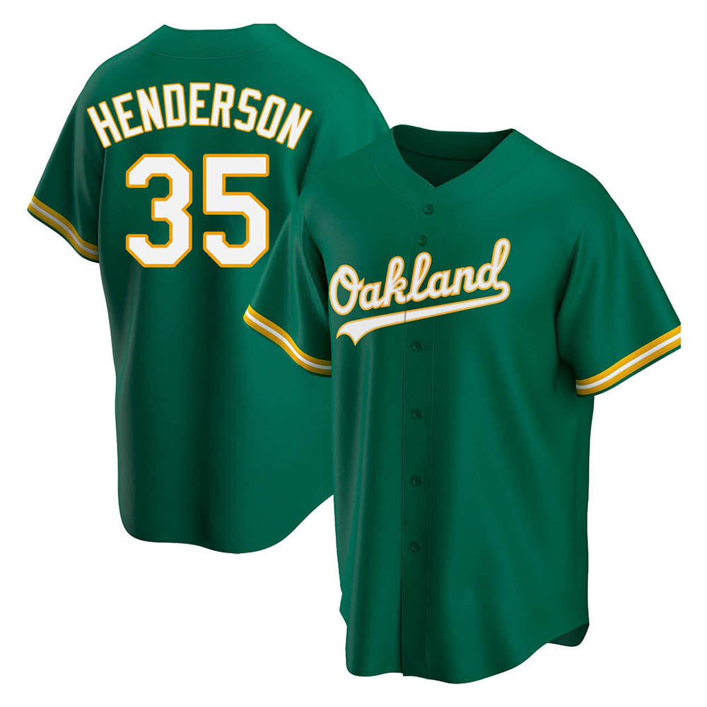 tocy Athletics #35 Rickey Henderson Player Green Replica Kelly Alternate Stitched Jersey