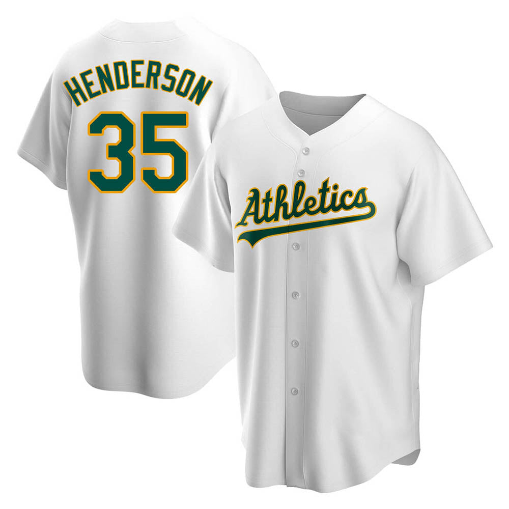 tocy Athletics #35 Rickey Henderson Player White Replica Home Stitched Jersey
