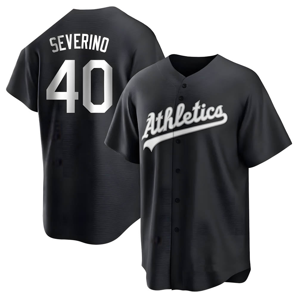 tocy Athletics #40 Luis Severino player Black&White Replica Stitched Jersey