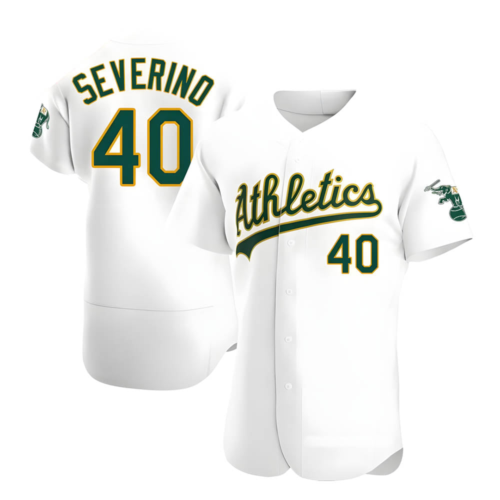 tocy Athletics #40 Luis Severino player White Authentic Home Stitched Jersey