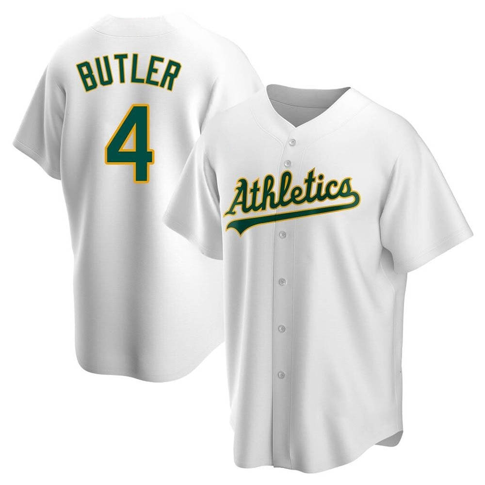 tocy Athletics #4 Lawrence Butler player White Replica Home Stitched Jersey