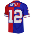 tocy B.Bills #12 Jim Kelly Mitchell & Ness RoyalRed 1990 Split Legacy Replica Jersey