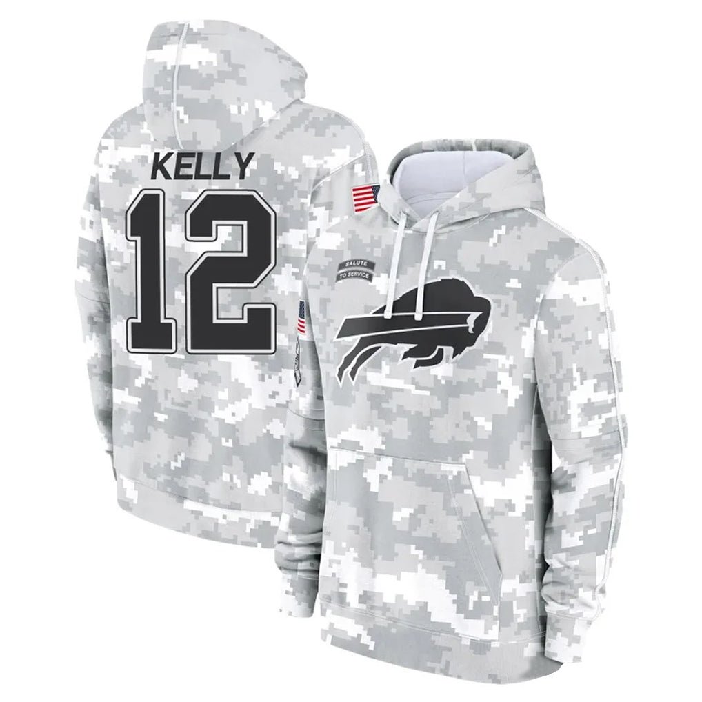 tocy B.Bills #12 Jim Kelly Player Arctic Camo Salute to Service Hoodies Limited Stitched Jerseys