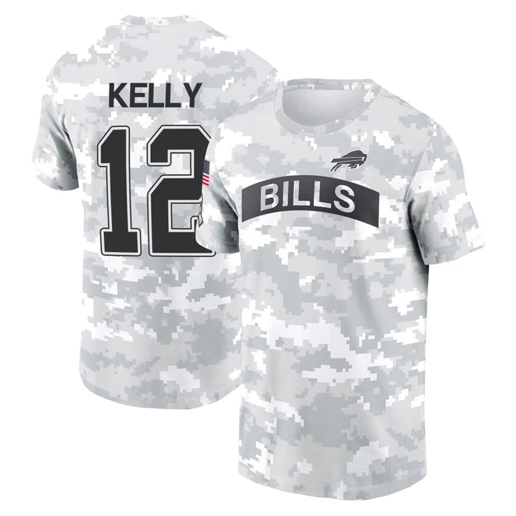 tocy B.Bills #12 Jim Kelly Player Arctic Camo Salute to Service T-Shirt Hoodies Stitched Jerseys