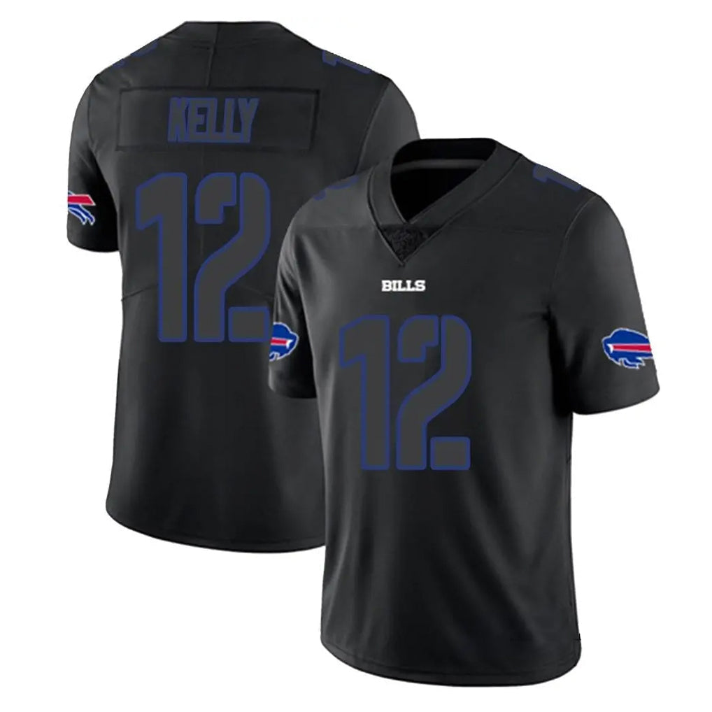 tocy B.Bills #12 Jim Kelly Player Black Impact Limited Game Stitched Jerseys
