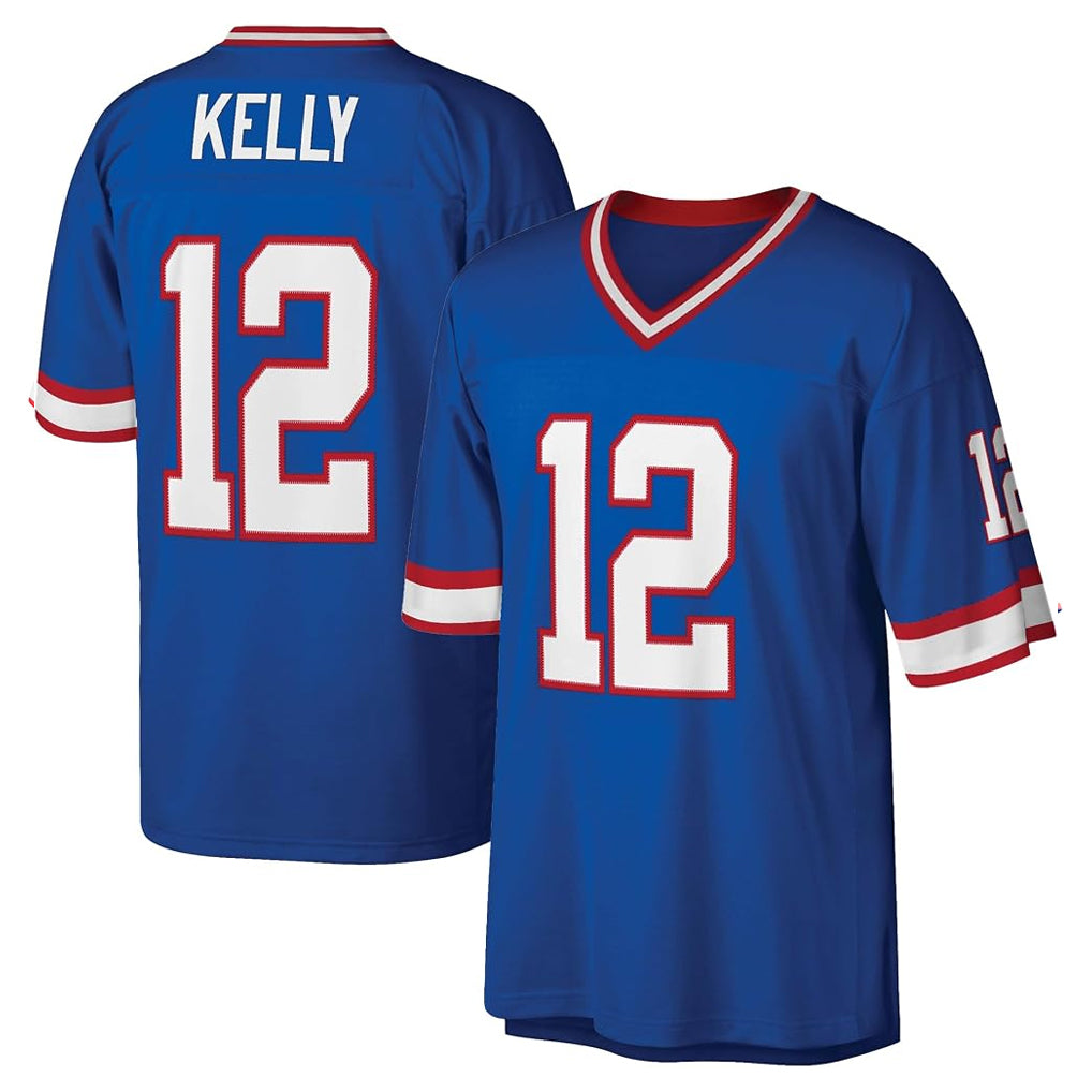 tocy B.Bills #12 Jim Kelly Player Blue Replica Throwback Limited Stitched Jerseys