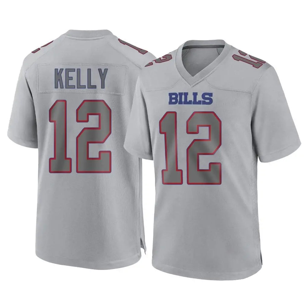 tocy B.Bills #12 Jim Kelly Player Gray Fashion Home Game Stitched Jerseys