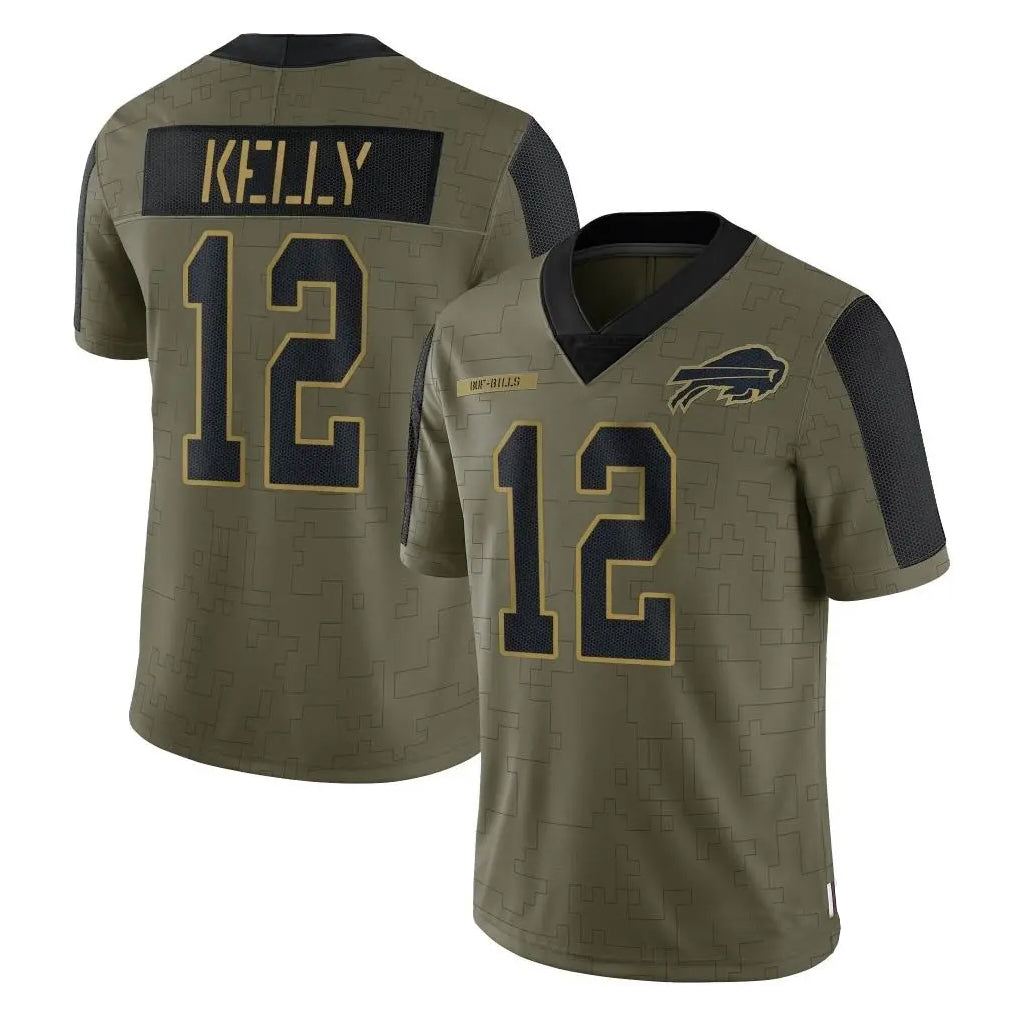 tocy B.Bills #12 Jim Kelly Player Olive Salute To Service Limited Game Stitched Jerseys