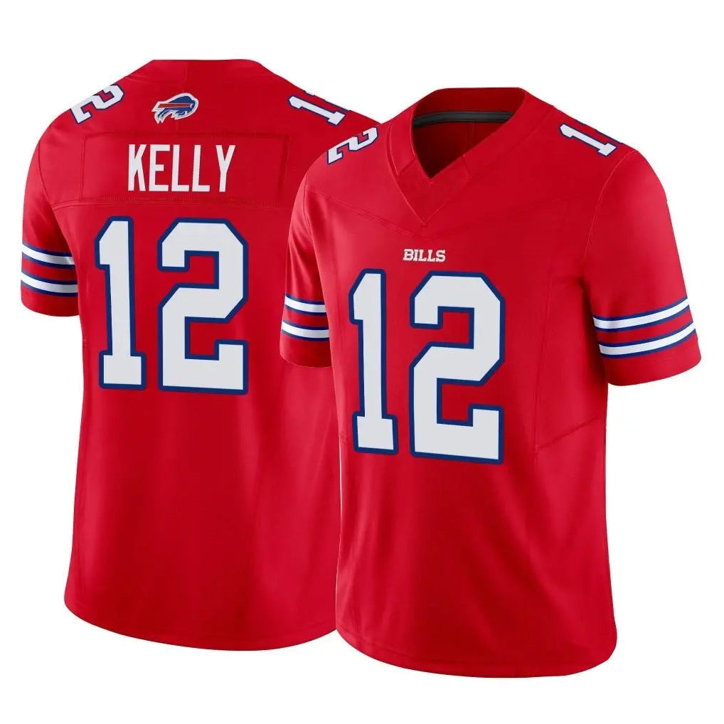 tocy B.Bills #12 Jim Kelly Player Red Vapor F.U.S.E. Jersey Limited Home Game Stitched Jerseys