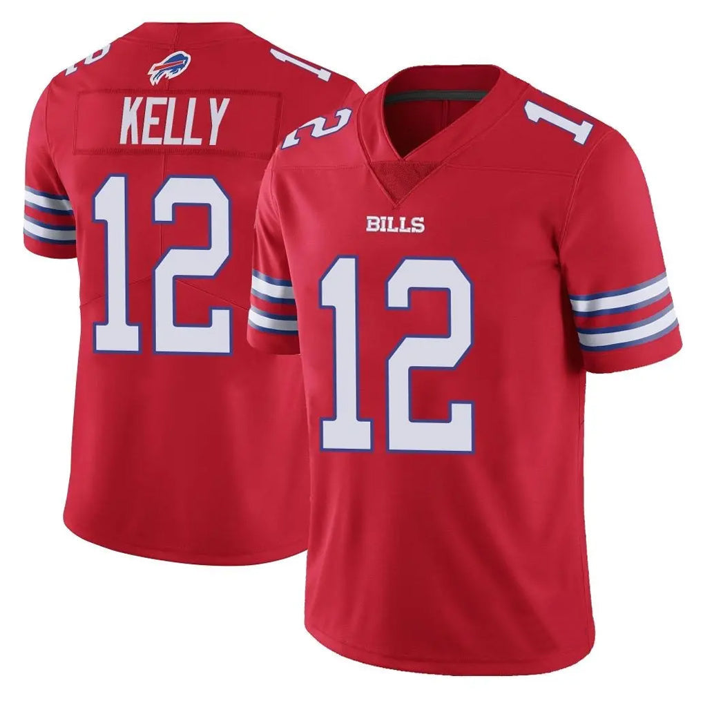 tocy B.Bills #12 Jim Kelly Player Red Vapor Untouchable Limited Home Game Stitched Jerseys