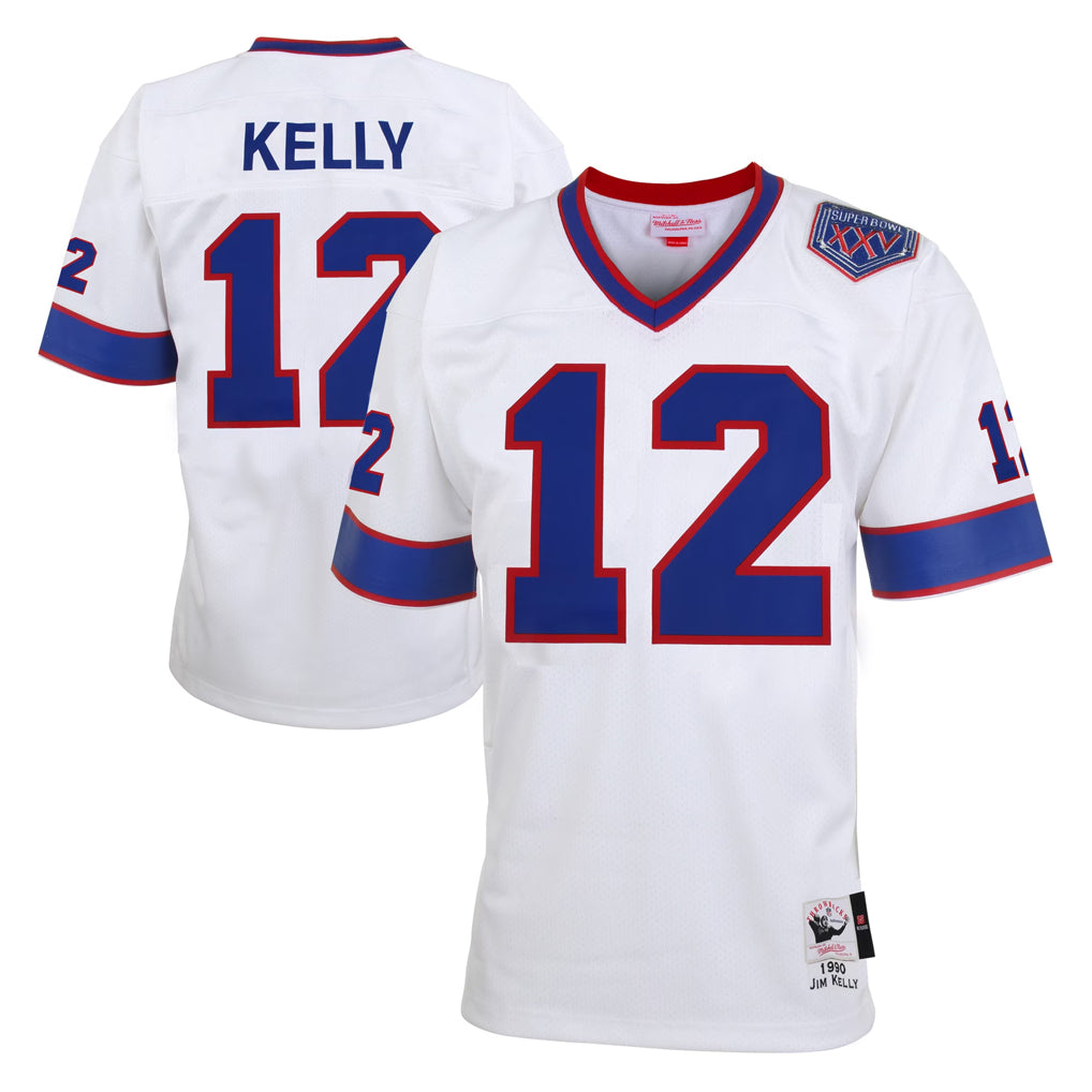 tocy B.Bills #12 Jim Kelly Player White Mitchell & Ness XXV Throwback Limited Stitched Jerseys
