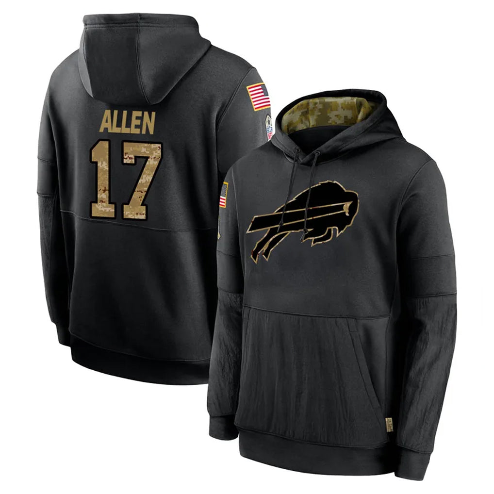 tocy B.Bills #17 Josh Allen Player Black Salute to Service Hoodies Hame Stitched Jerseys