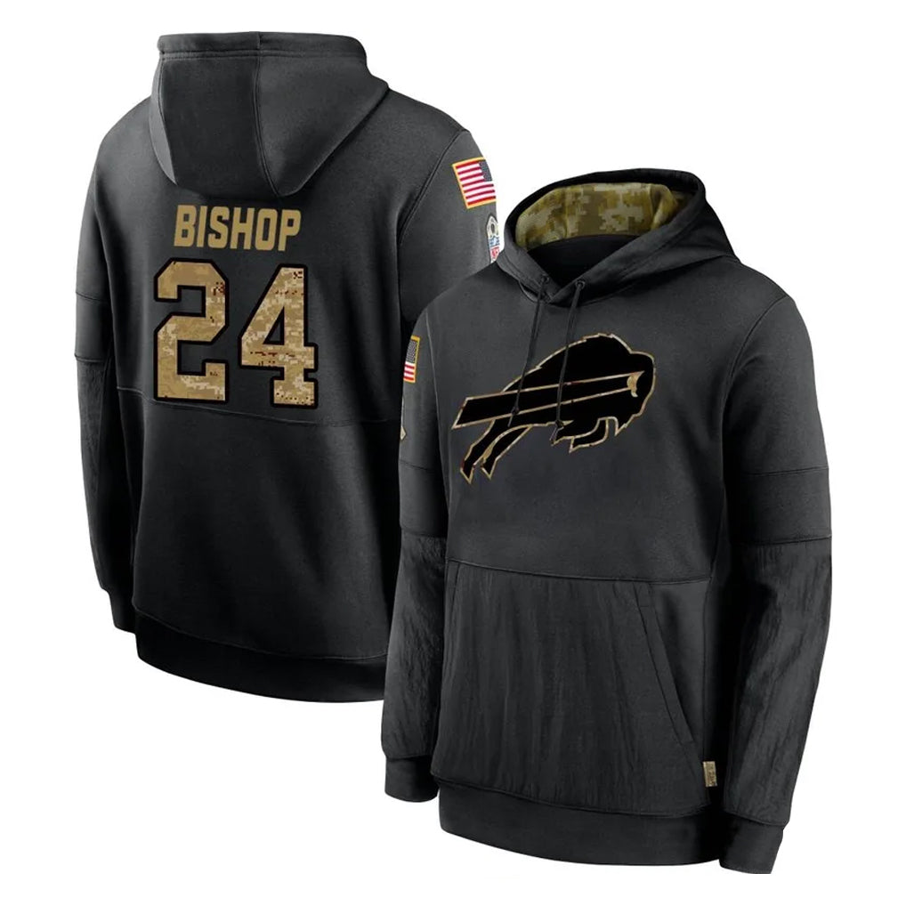 tocy B.Bills #24 Cole Bishop Player Black Salute to Service Hoodies Hame Stitched Jerseys