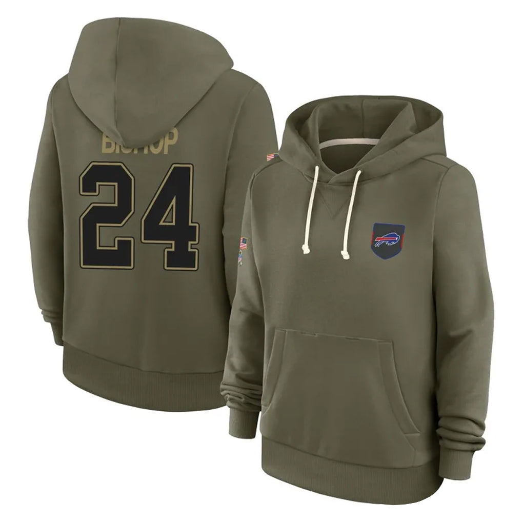 tocy B.Bills #24 Cole Bishop Player Olive Salute to Service Hoodies Stitched Jerseys