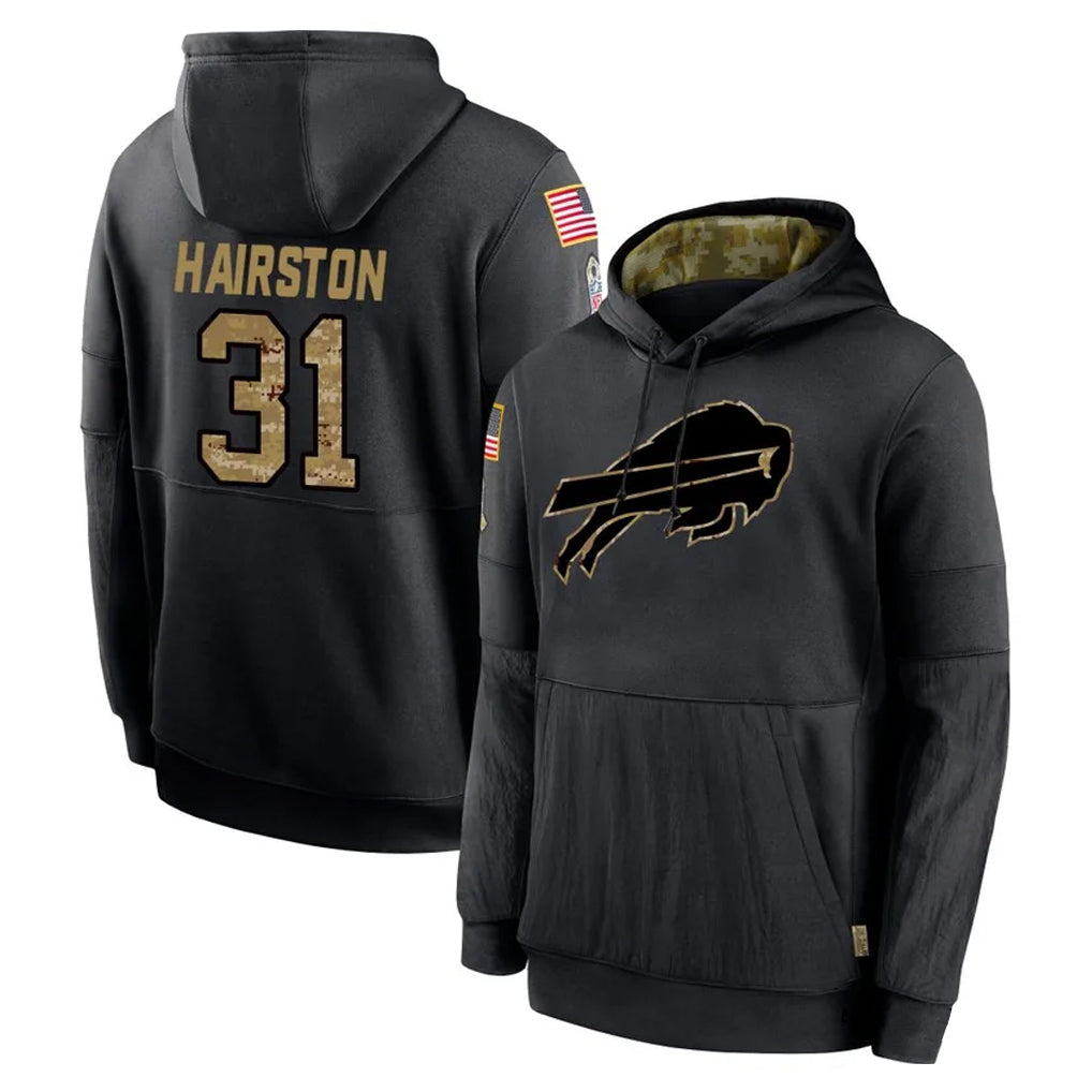 tocy B.Bills #31 Maxwell Hairston Player Black Salute to Service Hoodies Hame Stitched Jerseys