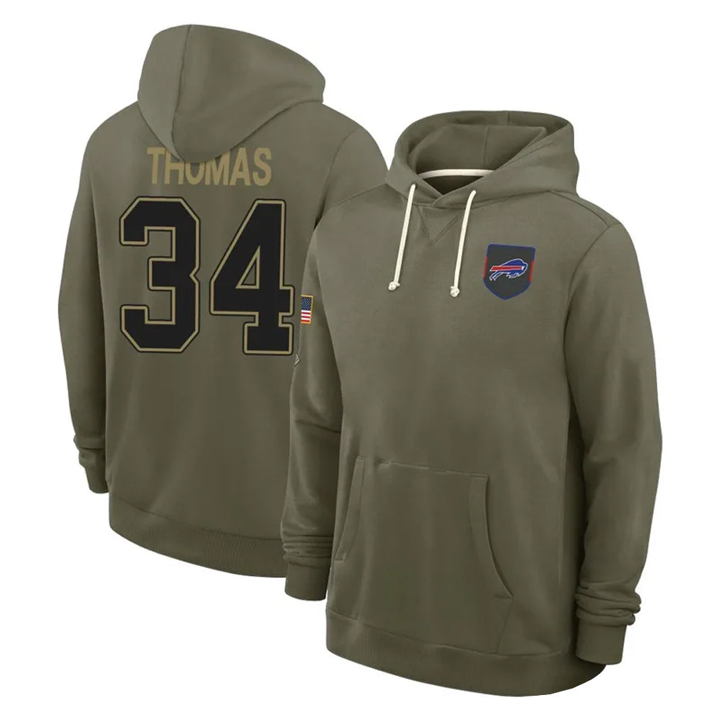 tocy B.Bills #34 Thurman Thomas Player Olive Salute to Service Hoodies Stitched Jerseys