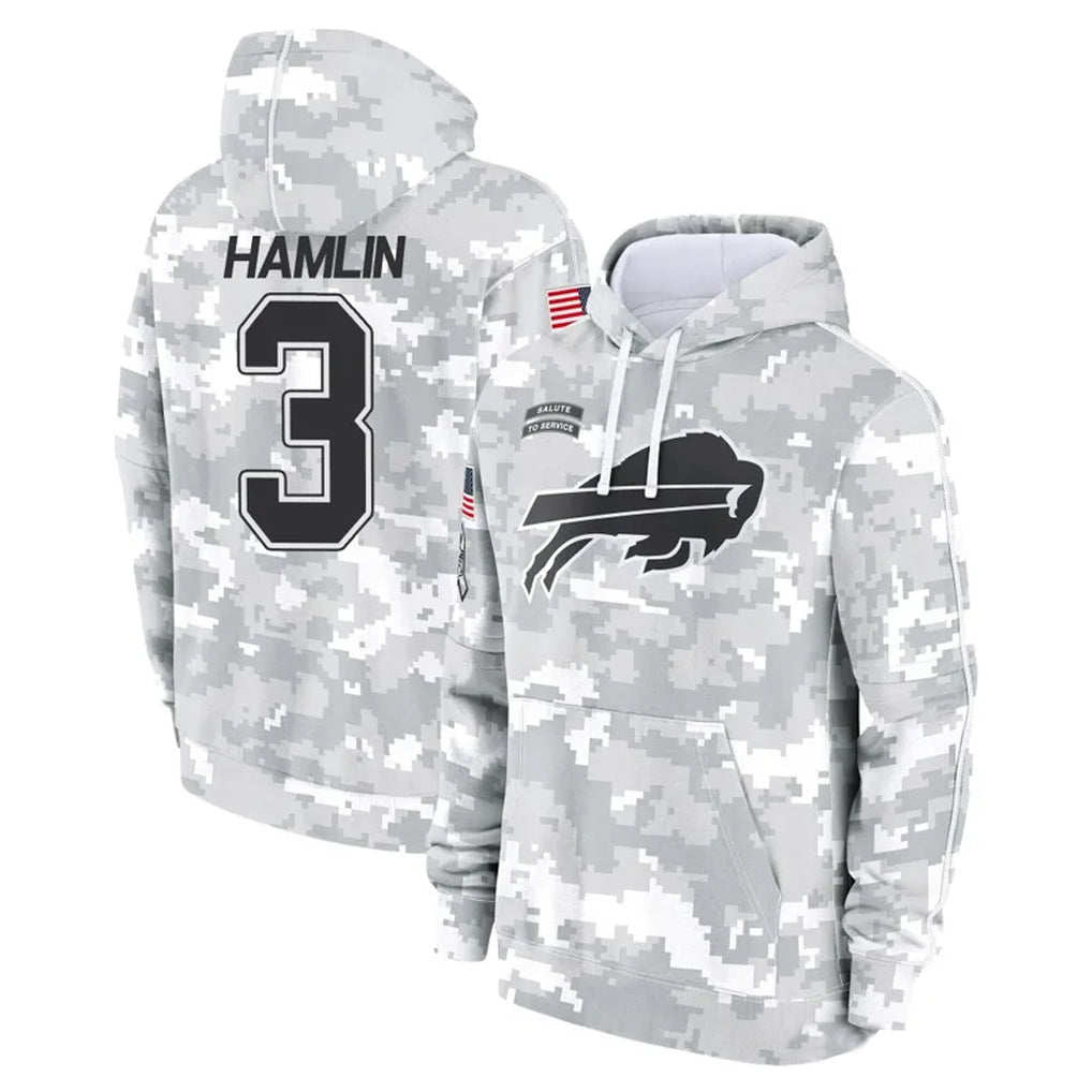 tocy B.Bills #3 Damar Hamlin Player Arctic Camo Salute to Service Hoodies Game Stitched Jerseys
