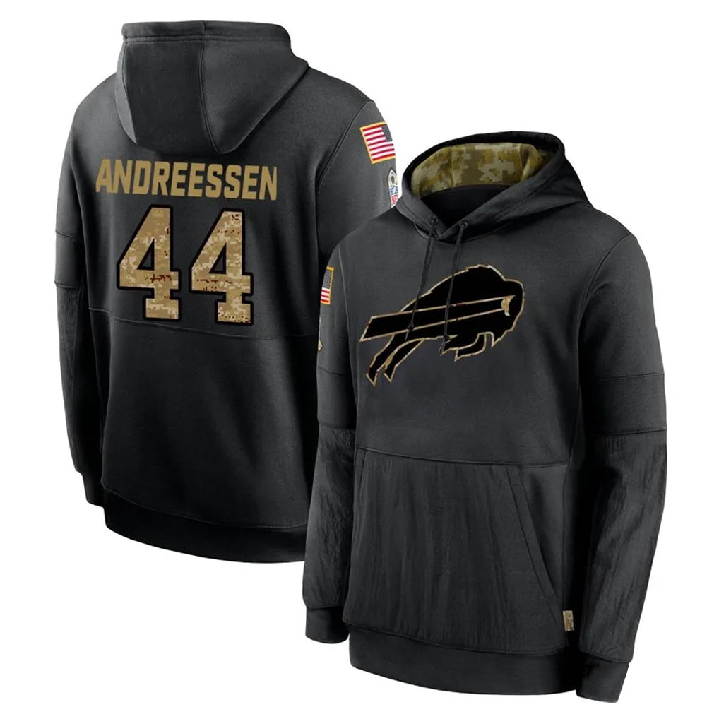 tocy B.Bills #44 Joe Andreessen Player Black Salute to Service Hoodies Hame Stitched Jerseys
