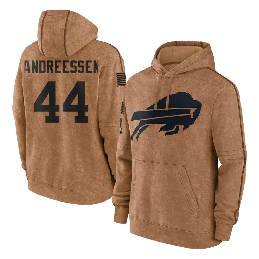 tocy B.Bills #44 Joe Andreessen Player Brown Salute to Service Hoodies Stitched Jerseys
