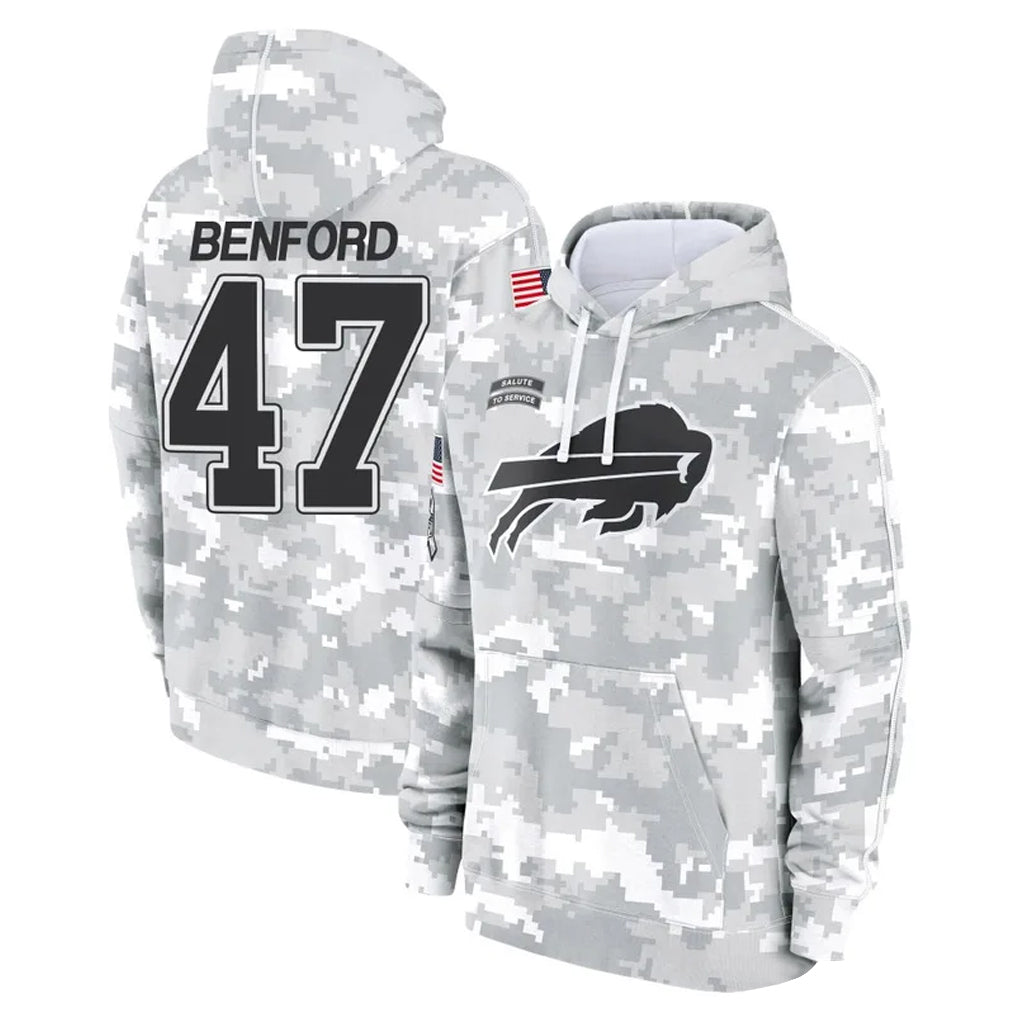 tocy B.Bills #47 Christian Benford Player Arctic Camo Salute to Service Hoodies Limited Stitched Jerseys