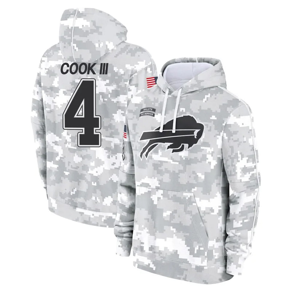 tocy B.Bills #4 James Cook III Player Arctic Camo Salute to Service Hoodies Game Stitched Jerseys