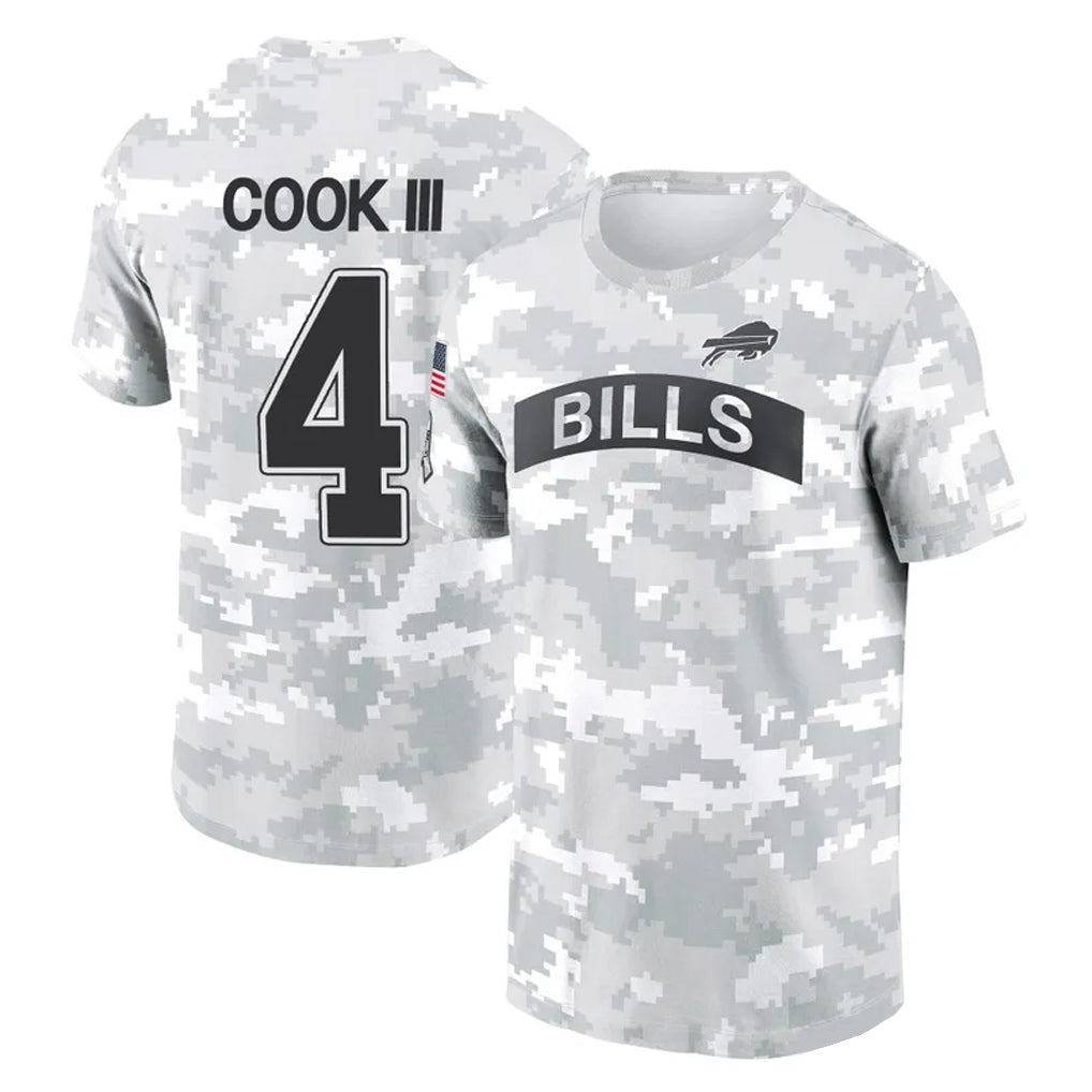 tocy B.Bills #4 James Cook III Player Arctic Camo Salute to Service T-Shirt Hoodies Stitched Jerseys