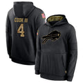 tocy B.Bills #4 James Cook III Player Black Salute to Service Hoodies Hame Stitched Jerseys