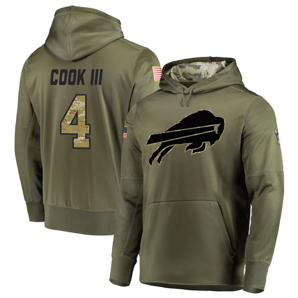 tocy B.Bills #4 James Cook III Player Salute to Service Hoodies Olive Stitched Jerseys