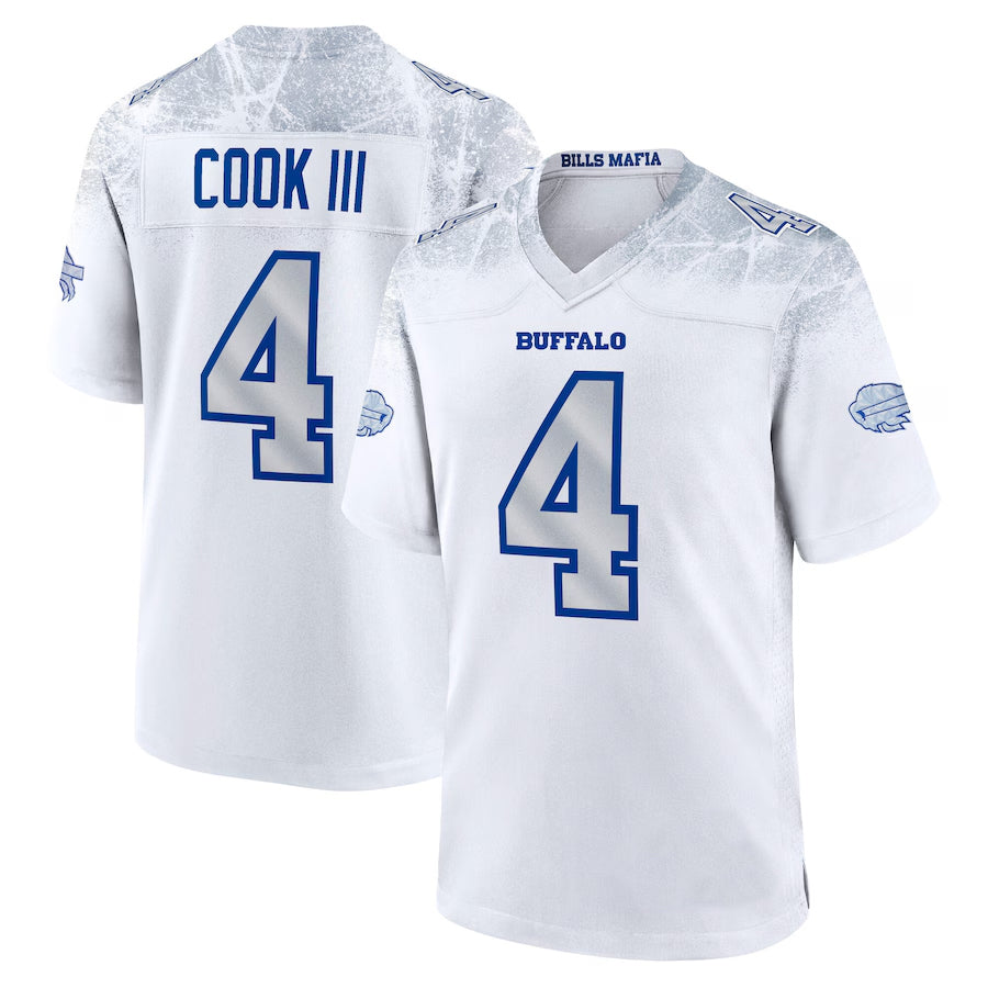 tocy B.Bills #4 James Cook III Player White Rivalries Collection Game Stitched Jerseys