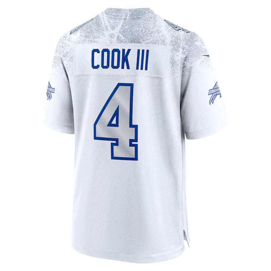tocy B.Bills #4 James Cook III Player White Rivalries Collection Game Stitched Jerseys