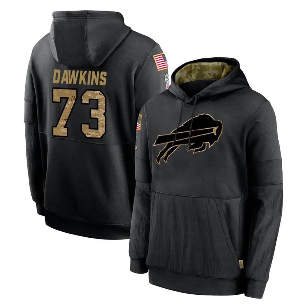 tocy B.Bills #73 Dion Dawkins Player Black Salute to Service Hoodies Hame Stitched Jerseys