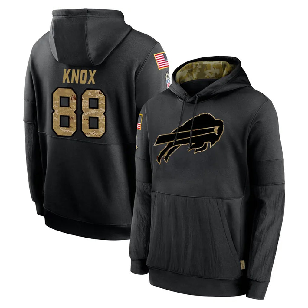 tocy B.Bills #88 Dawson Knox Player Black Salute to Service Hoodies Hame Stitched Jerseys