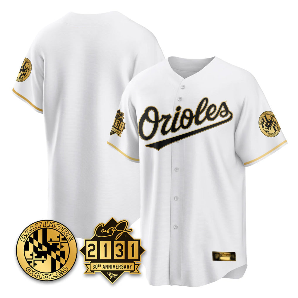 tocy B.Orioles White Gold 30th Anniversary of 2131 Home Game Blank Player Stitched Jerseys