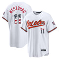 tocy B.Orioles #11 Jordan Westburg Player White USA 250 Fourth of July Home Game Stitched Jerseys