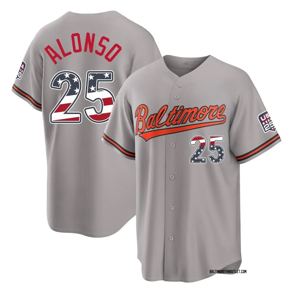 tocy B.Orioles #25 Pete Alonso Player Gray USA 250 Fourth of July Home Game Stitched Jerseys