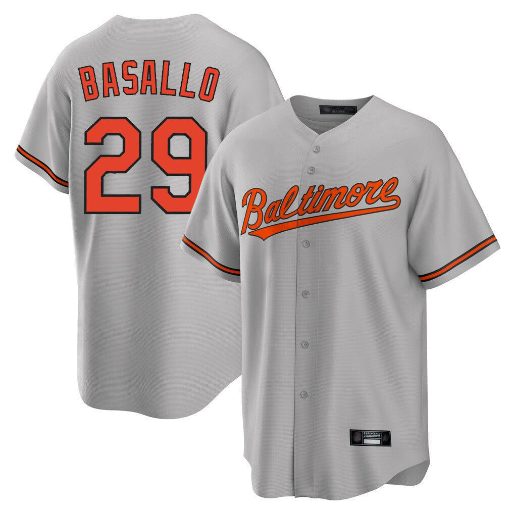 tocy B.Orioles #29 Samuel Basallo Player Gray Home Game Stitched Jerseys