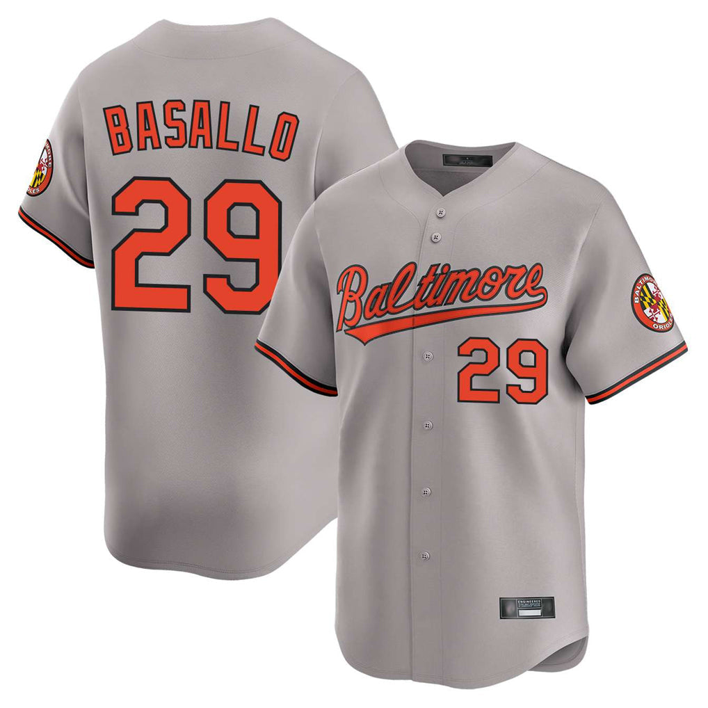 tocy B.Orioles #29 Samuel Basallo Player Gray Limited Home Game Stitched Jerseys