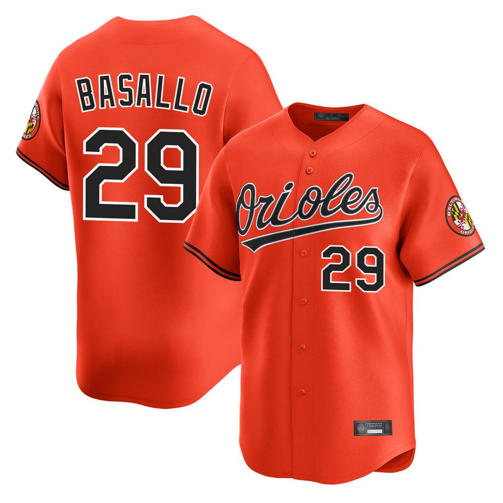 tocy B.Orioles #29 Samuel Basallo Player Orange Limited Home Game Stitched Jerseys