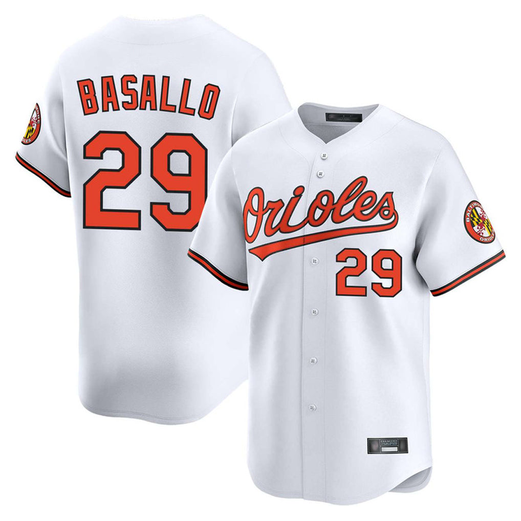 tocy B.Orioles #29 Samuel Basallo Player White Limited Home Game Stitched Jerseys